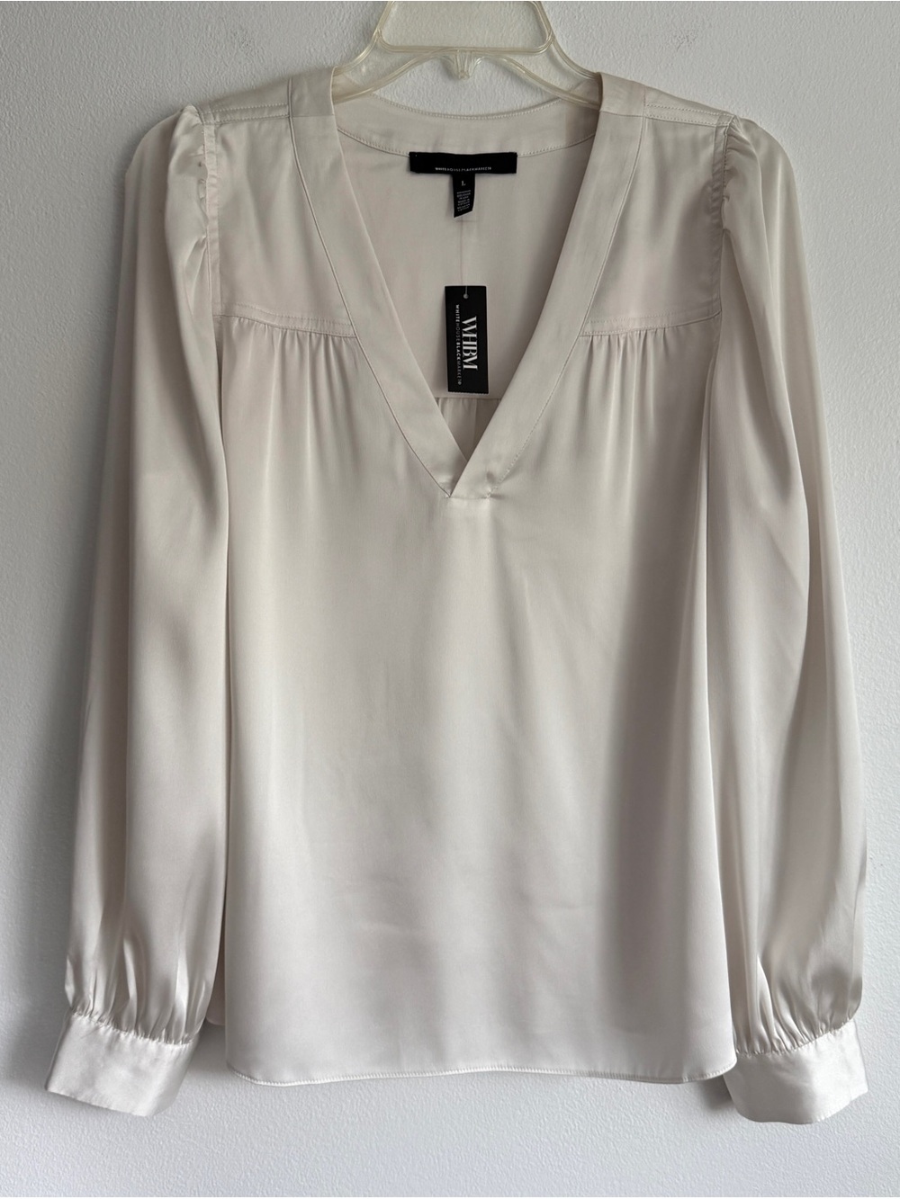 White House Black Market white blouse long sleeve women's Sz L Office